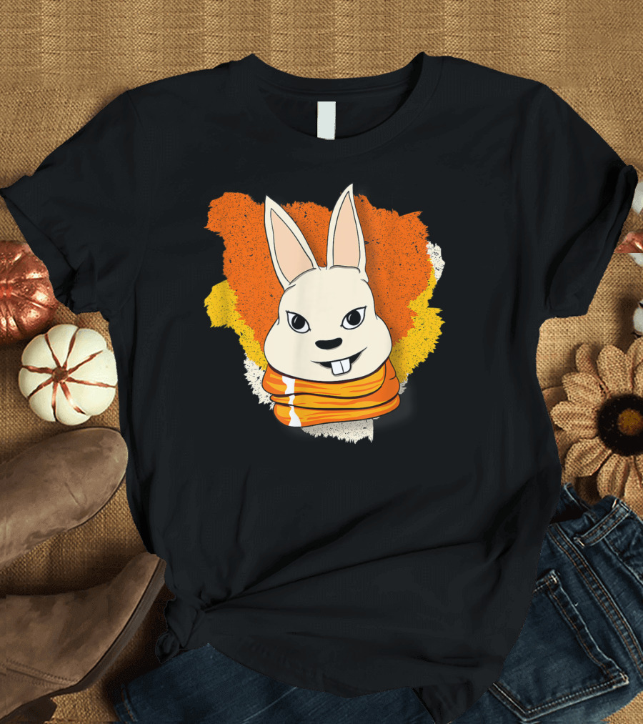 Bunny And Women For Easter Bunny Iconic Rabbit Illustration on Vibrant Orange Yellow Background T-Shirt