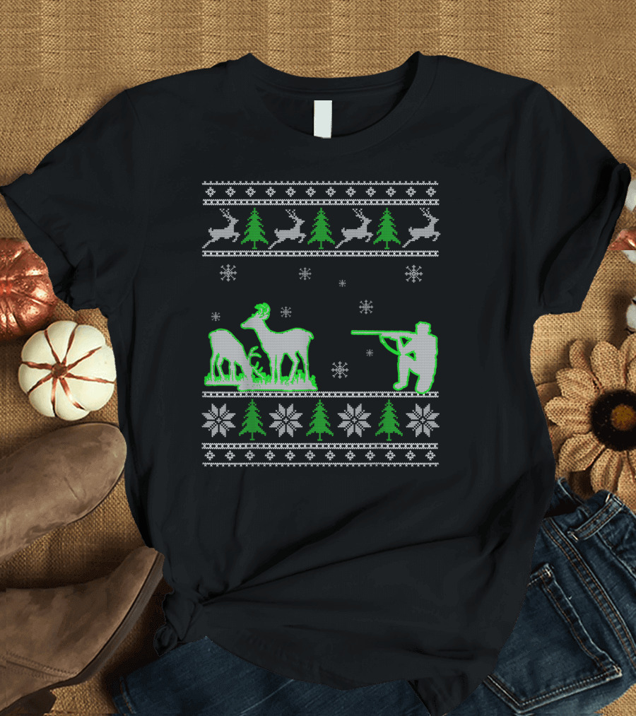 Funny Ugly Christmas Deer Hunters Holiday Hunting T-Shirt