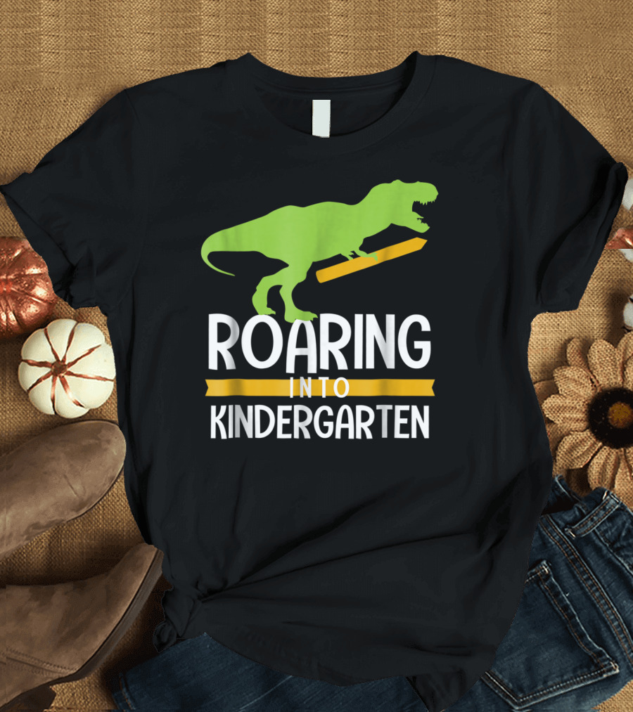 Roaring into Kindergarten Back to School Dinosaur T-Shirt