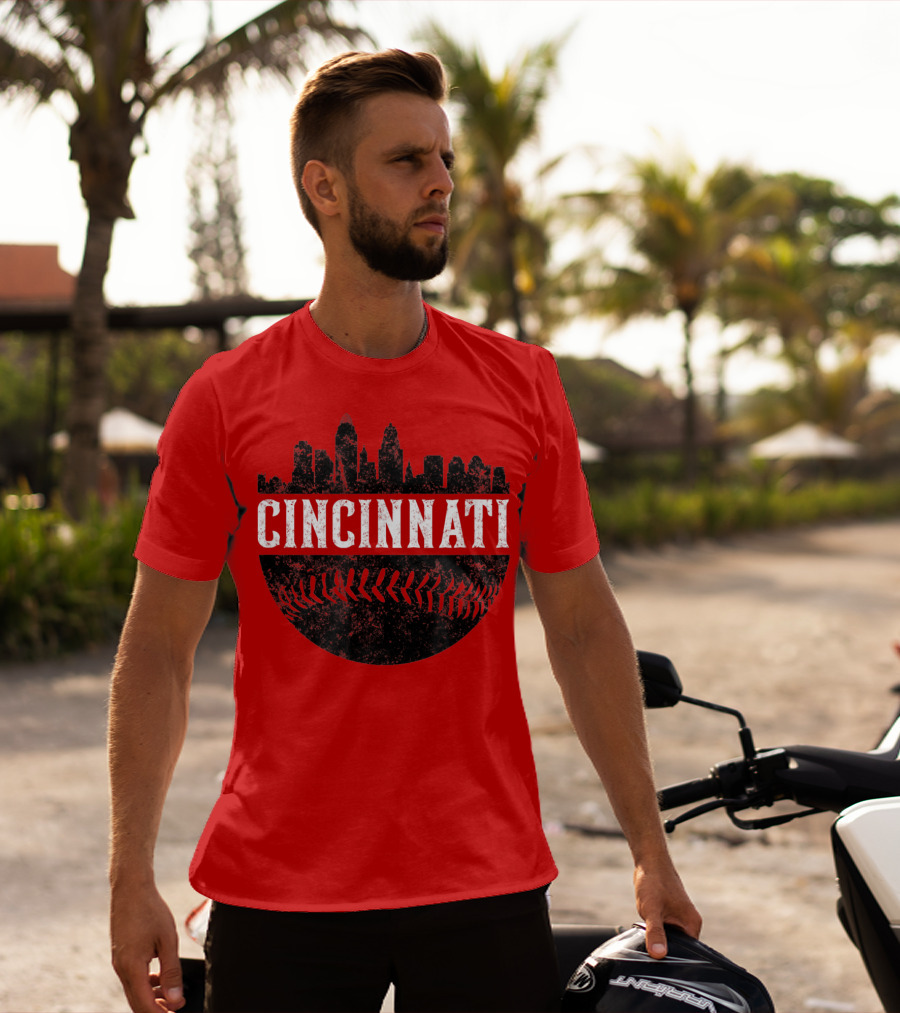 Cincinnati Ohio Skyline Baseball T-Shirt