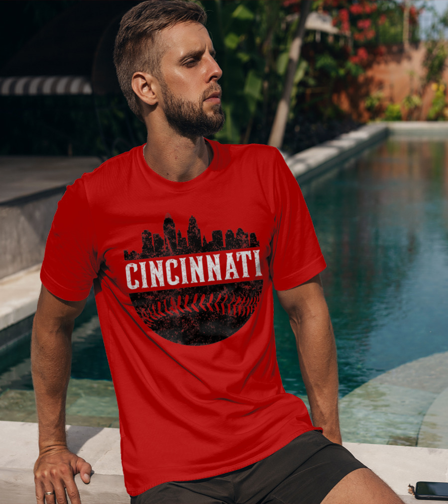 Cincinnati Ohio Skyline Baseball T-Shirt