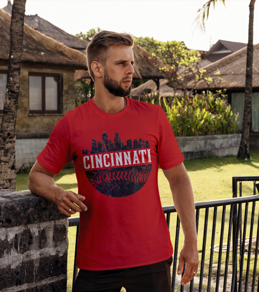 Cincinnati Ohio Skyline Baseball T-Shirt