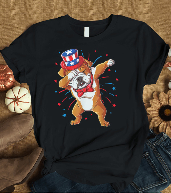 T-Shirt: Dabbing English Bulldog 4th of July Uncle Sam Hat Fireworks T-Shirt Dabbing English Bulldog 4th of July Uncle Sam Hat Fireworks T-Shirt