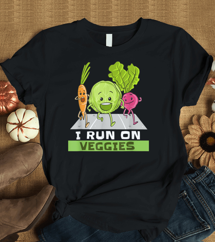 I Run On Veggies Funny Vegan Vegetarian Carrot Cabbage Beet Running T-Shirt