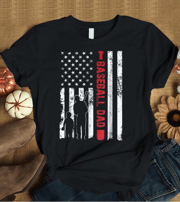 T-Shirt: American Flag Baseball Dad Father's Day USA Sports T-Shirt American Flag Baseball Dad Father's Day USA Sports T-Shirt