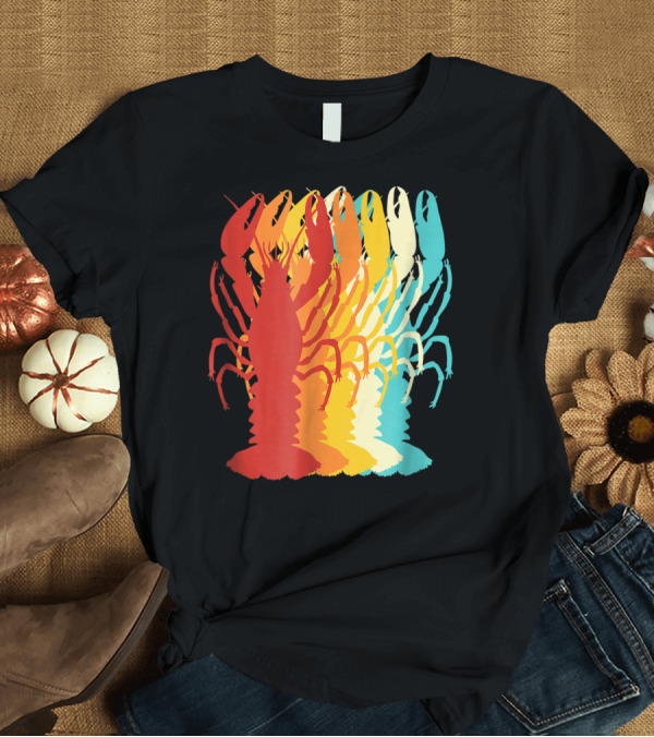 T-Shirt: Retro Crawfish Rainbow Cajun Crayfish Novelty T-Shirt Retro Crawfish Rainbow Cajun Crayfish Novelty T-Shirt