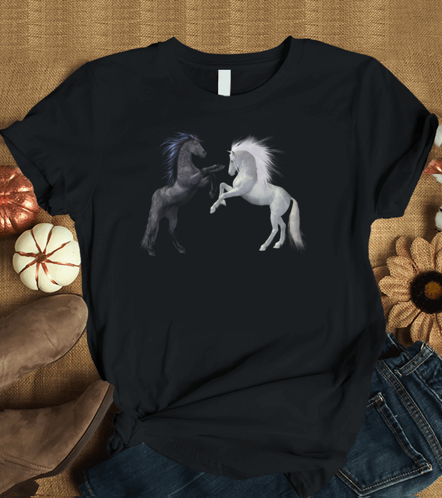 Girl's Horse Play Horseback Riding Esquireian Black Stallion White Mare T-Shirt
