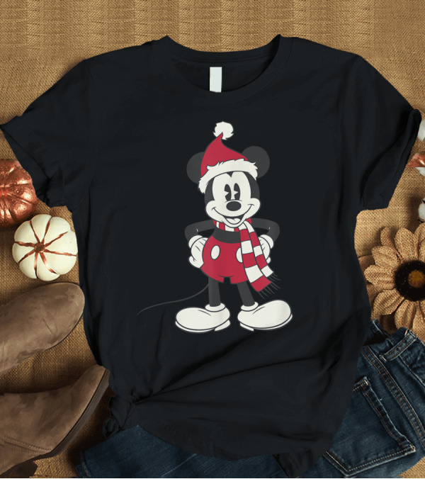 T-Shirt: Disney Mickey Mouse Christmas Santa Hat and Scarf T-Shirt Disney Mickey Mouse Christmas Santa Hat and Scarf T-Shirt
