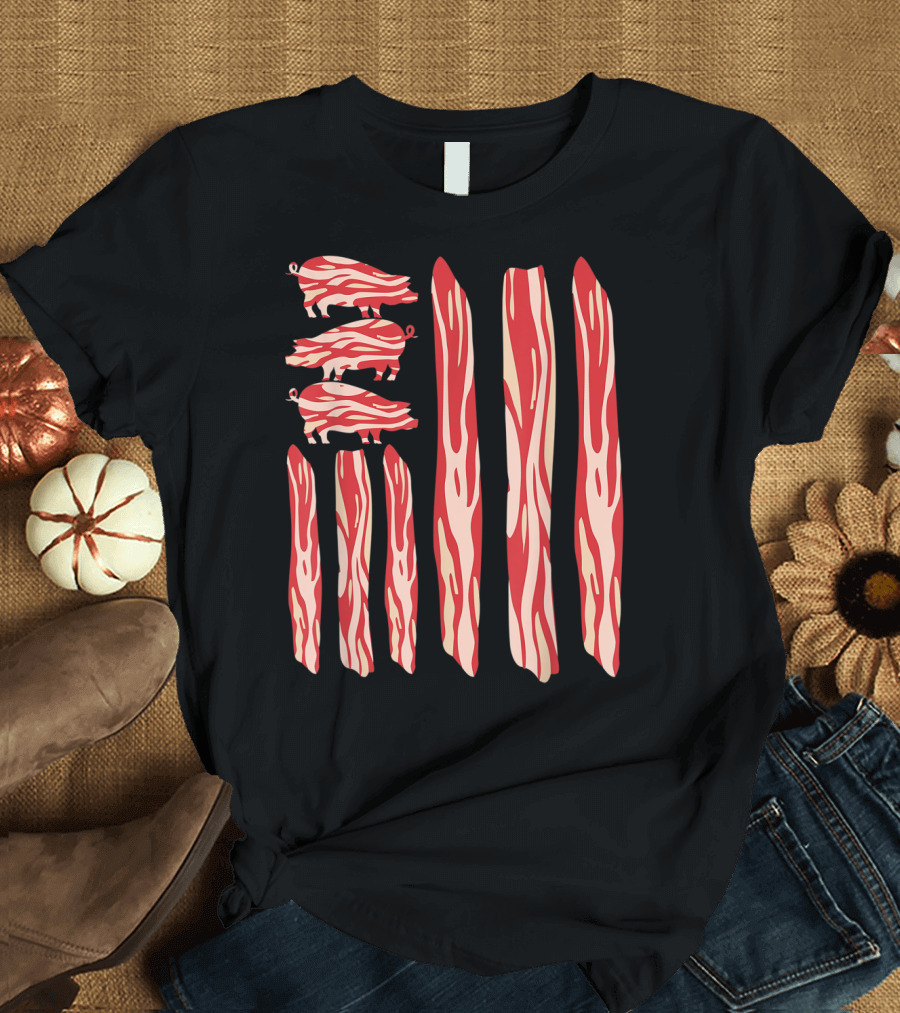 Funny Vintage Bacon Flag with Pig T-Shirt
