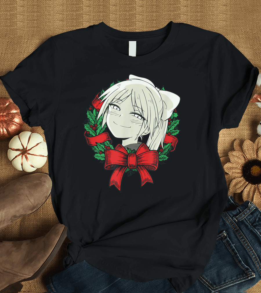 Manga Merry Christmas Wreath Funny Classic Happy College T-Shirt