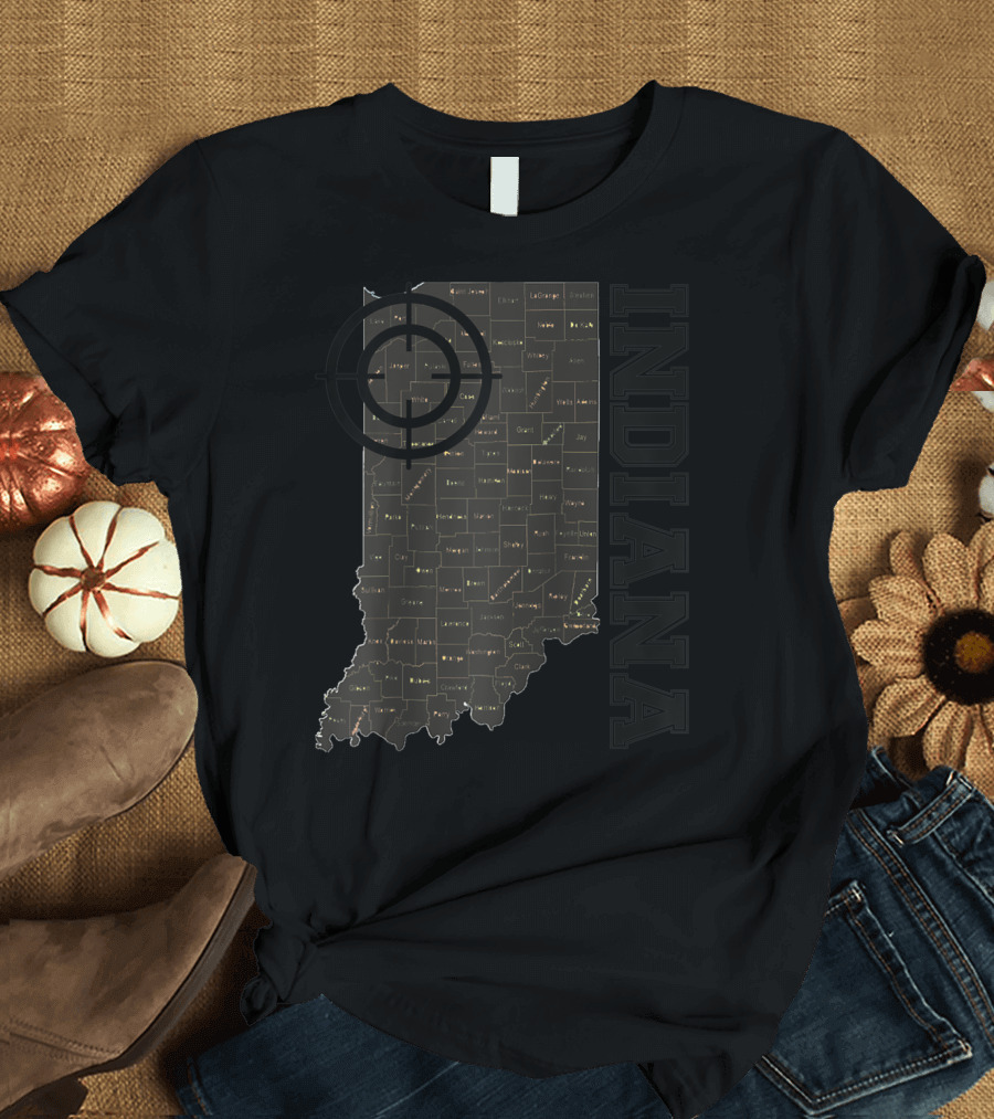 Indiana Map County Outline Vintage Classic Black EJ Maze T-Shirt