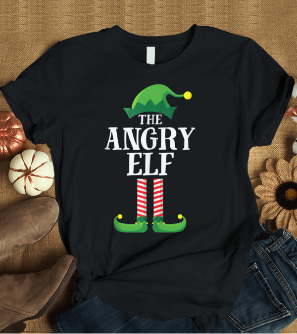 T-Shirt: The Angry Elf Matching Family Group Hat and Striped Legs T-Shirt The Angry Elf Matching Family Group Hat and Striped Legs T-Shirt