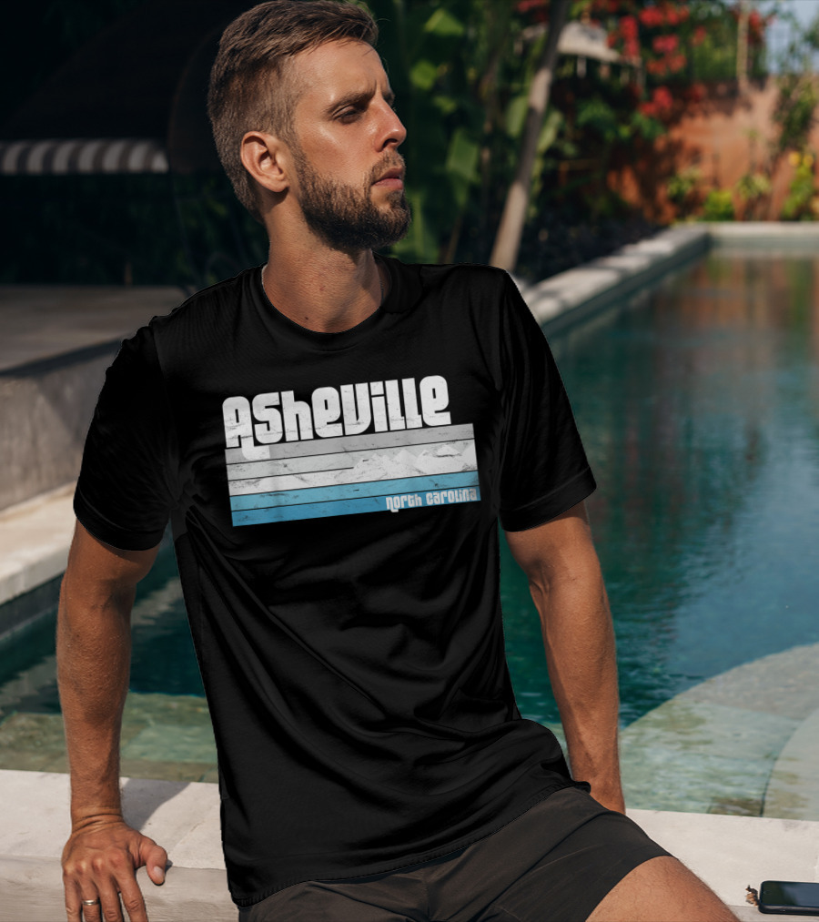Asheville North Carolina Blue Ridge Mountains Retro Stripes T-Shirt