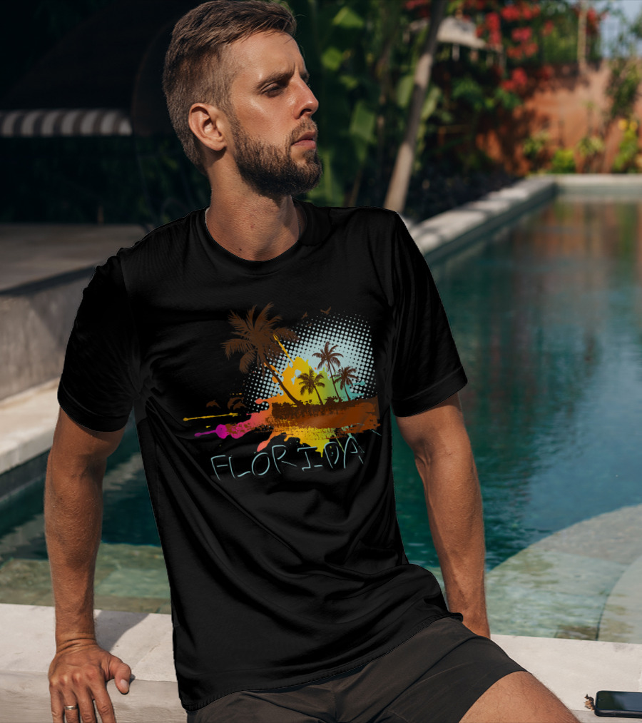 Florida Beach Vacation With Colorful Palm Tree Splash Art Ocean Lovers T-Shirt