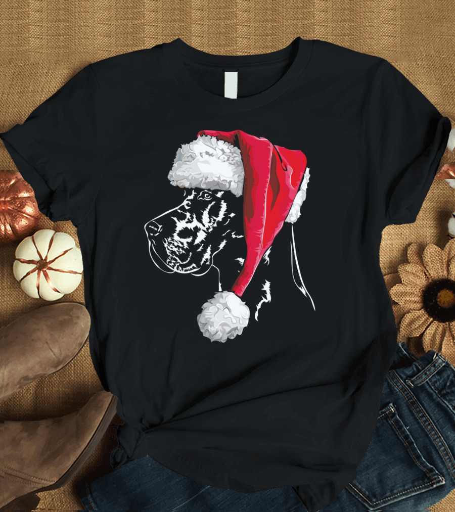 Great Dane Santa Hat Christmas Dog Humor T-Shirt