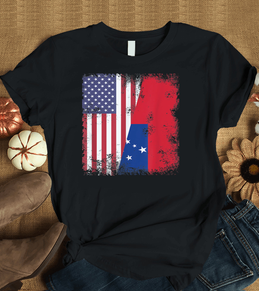 Half Samoan Flag Vintage Samoa USA Distressed American and Samoan Flags T-Shirt