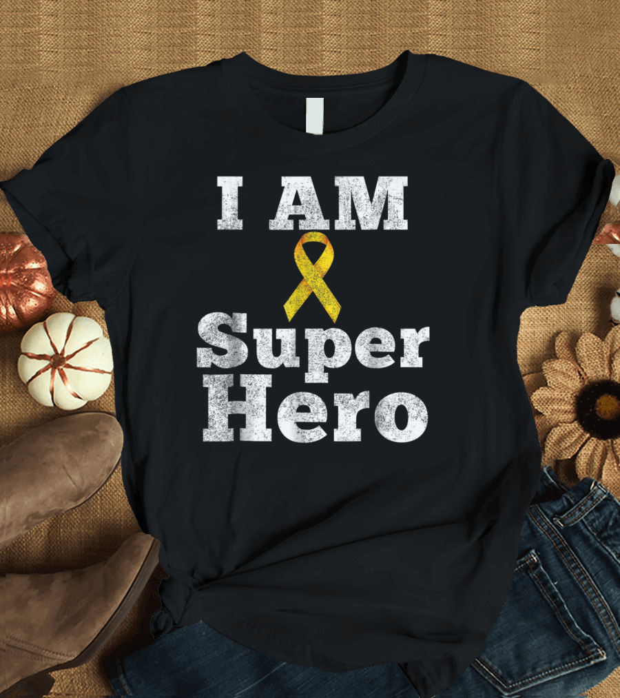 I Am Super Hero Yellow Ribbon Cancer Awareness T-Shirt