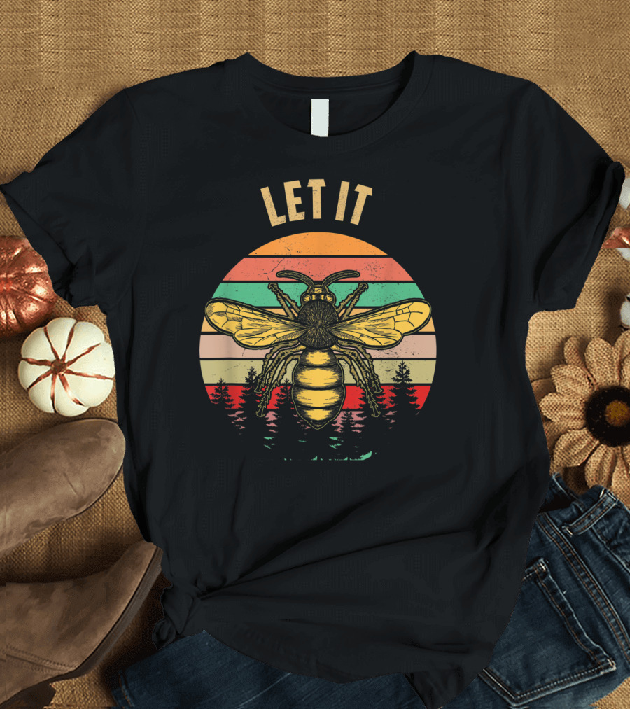 Let It Bee Vintage Beekeeper Retro Forest Stripes T-Shirt