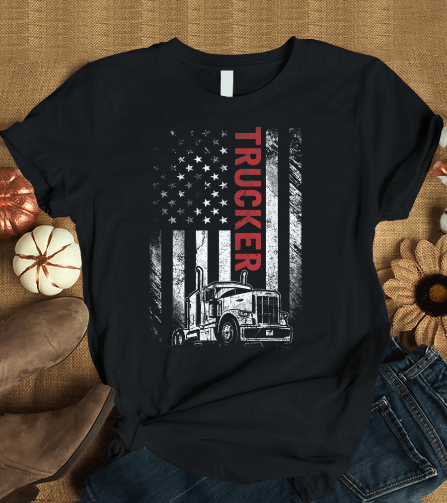 Trucker American Flag Vintage Truck Mens T-Shirt