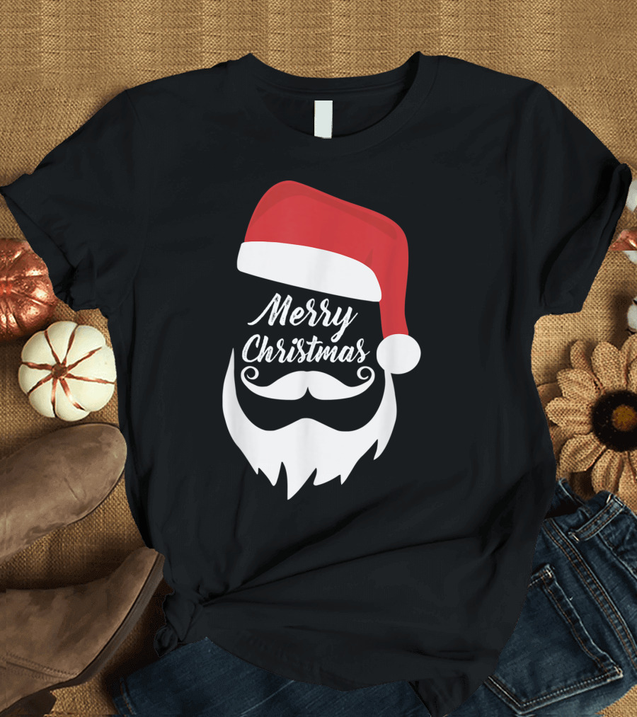 Merry Christmas Bearded Santa with Red Hat T-Shirt