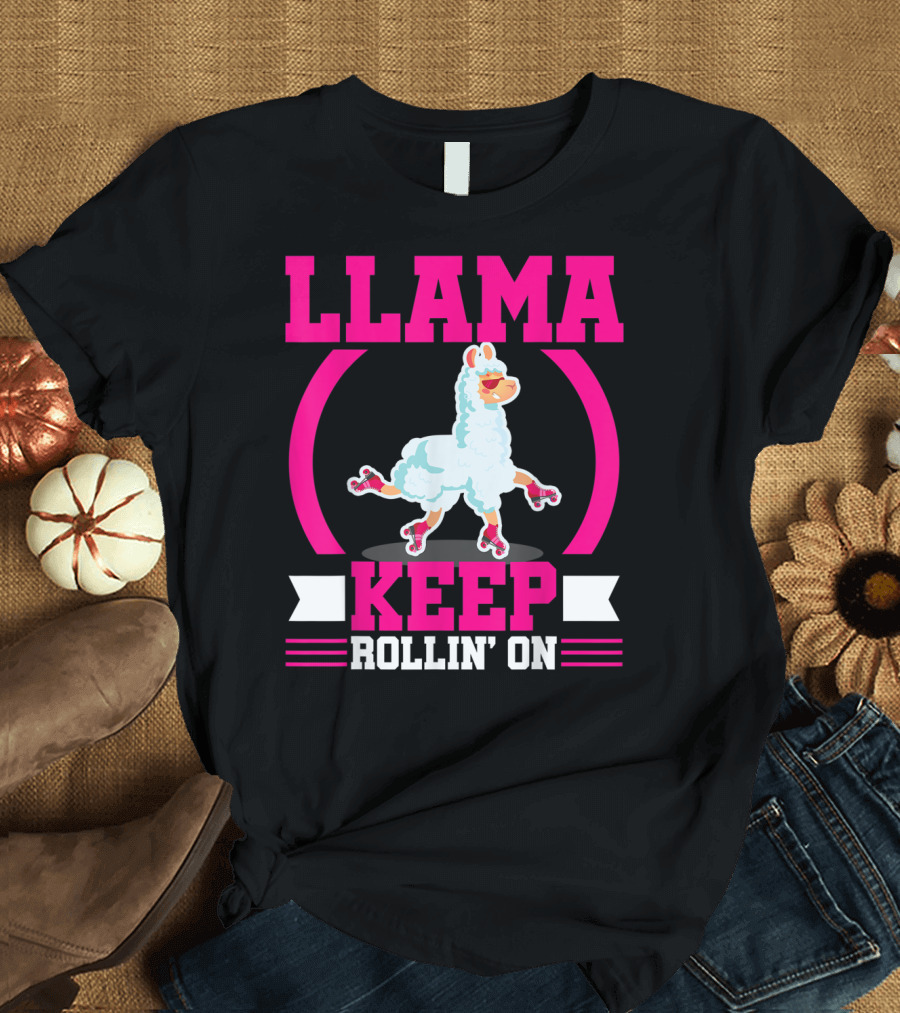 Llama Keep Rollin' On Funny Skater Derby Skating T-Shirt