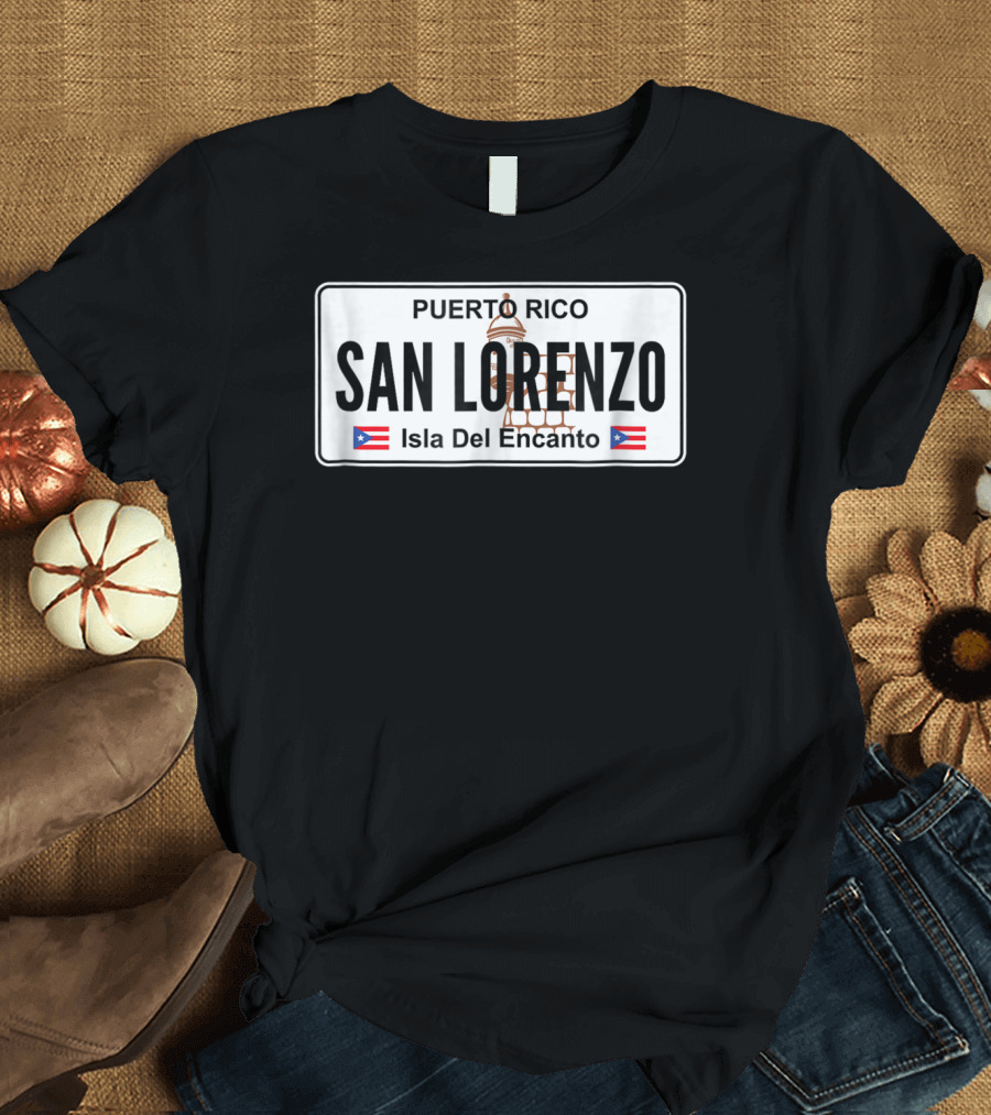 San Lorenzo Puerto Rico Isla Del Encanto License Plate T-Shirt