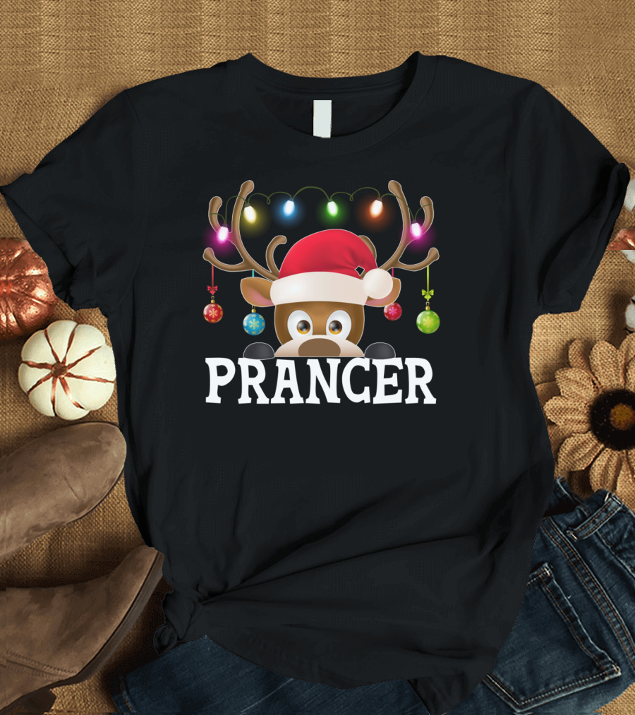 Prancer Santa Reindeer Xmas Lights Ornaments T-Shirt