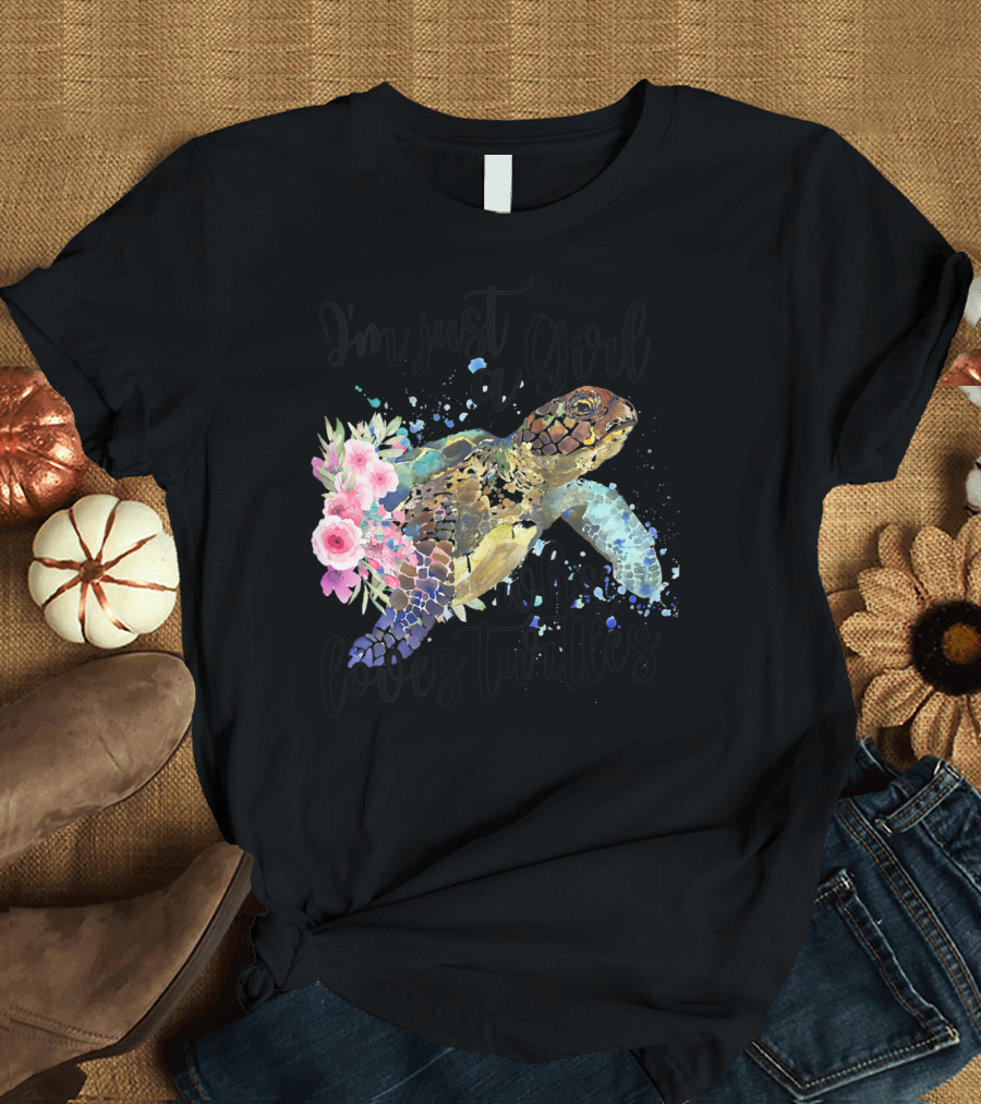 I'm Just a Girl Who Loves Turtles with Floral Turtle T-Shirt
