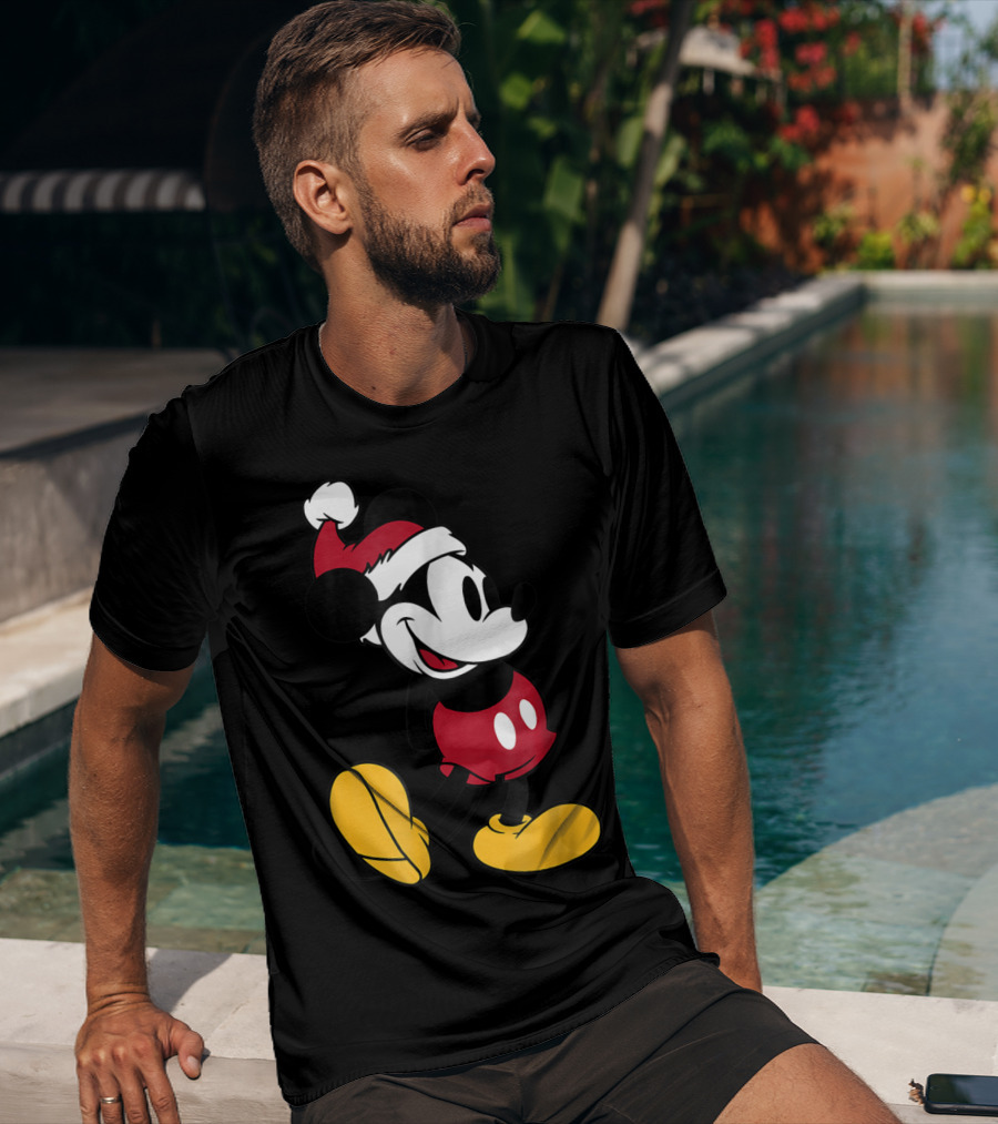 Disney Classic Mickey Mouse In Santa Hat T-Shirt
