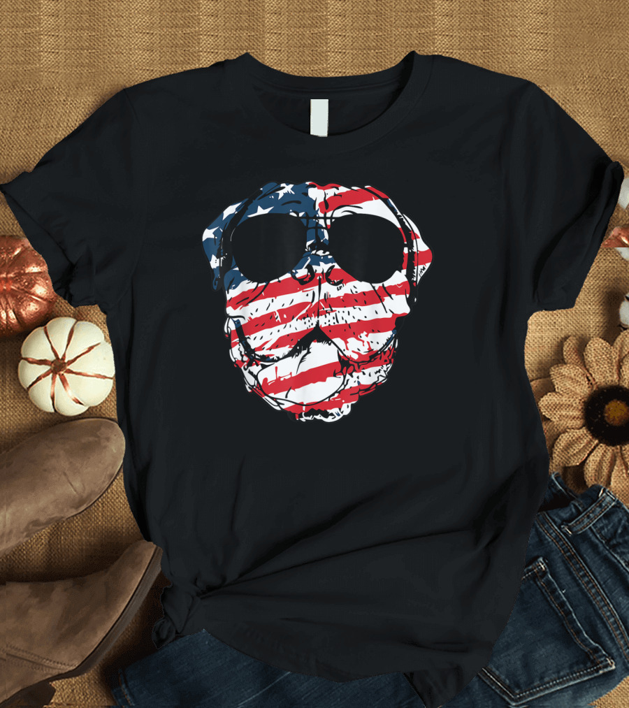 American Flag Dogue De Bordeaux with Sunglasses 4th of July T-Shirt