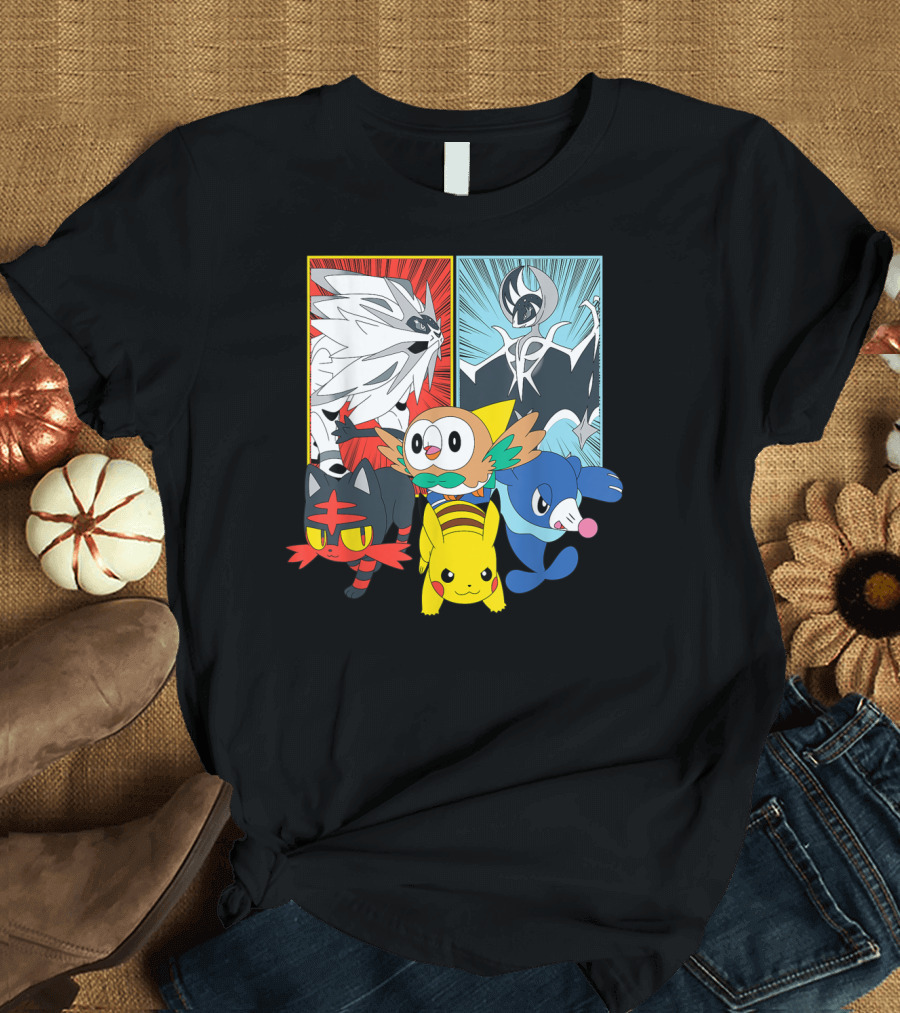 Alola Pokemon Starters Pikachu Solgaleo Lunala T-Shirt