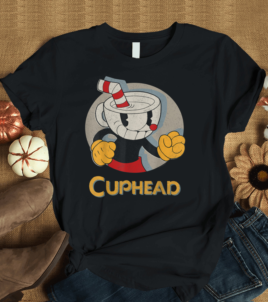Cuphead Vintage Style Circle Shadow Profile T-Shirt