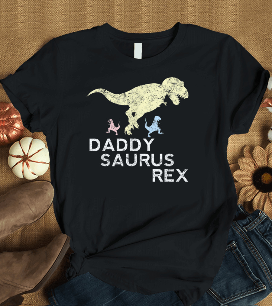 Daddysaurus Rex T-Rex with Colored Dinosaurs T-Shirt