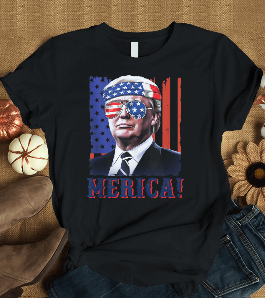 Merica Trump USA Pride Flag 4th of July America T-Shirt