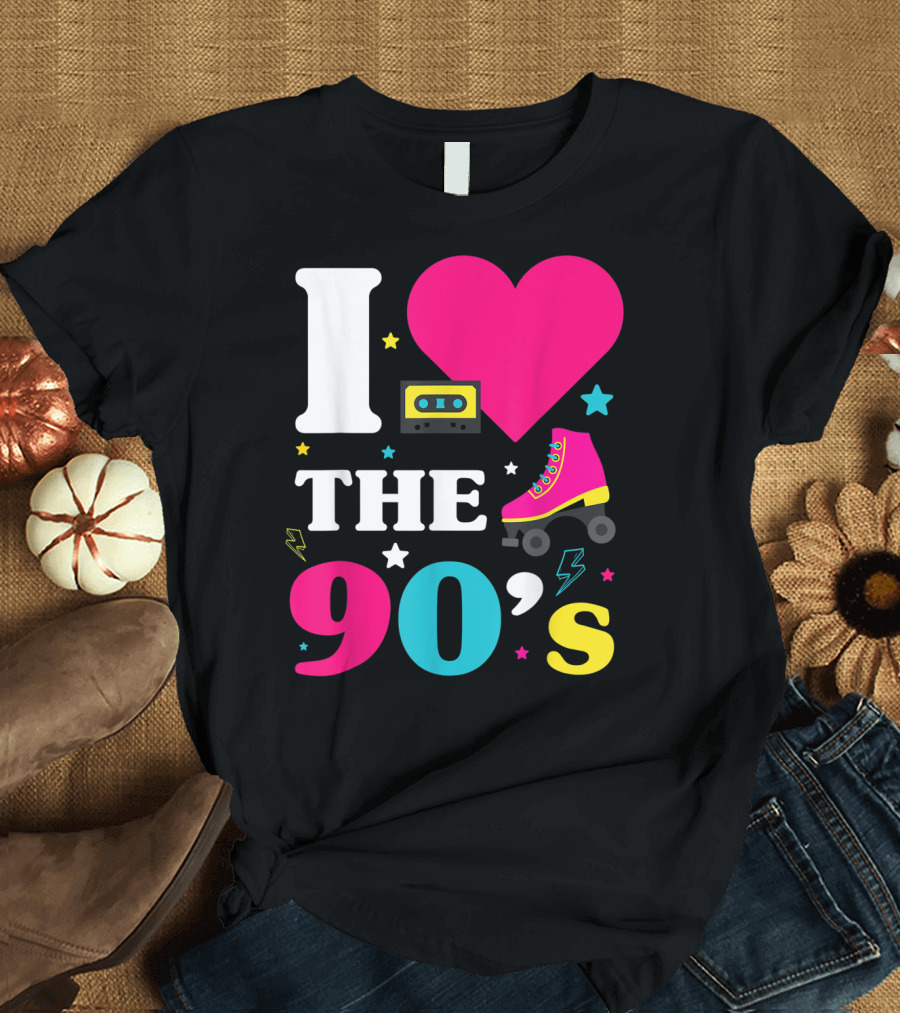 I Love The 90's Heart Cassette Roller Skate Retro Nostalgia T-Shirt