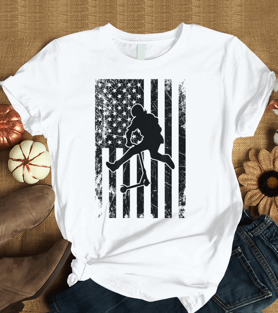 American Stunt Scooter Kick Trick Flag Freestyle Competition T-Shirt