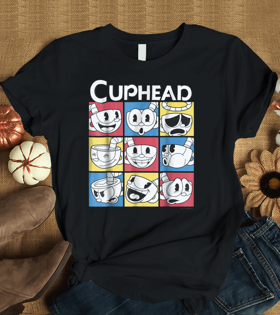 Cuphead Nine Squares Featuring Varied Facial Expressions and Emotions T-Shirt