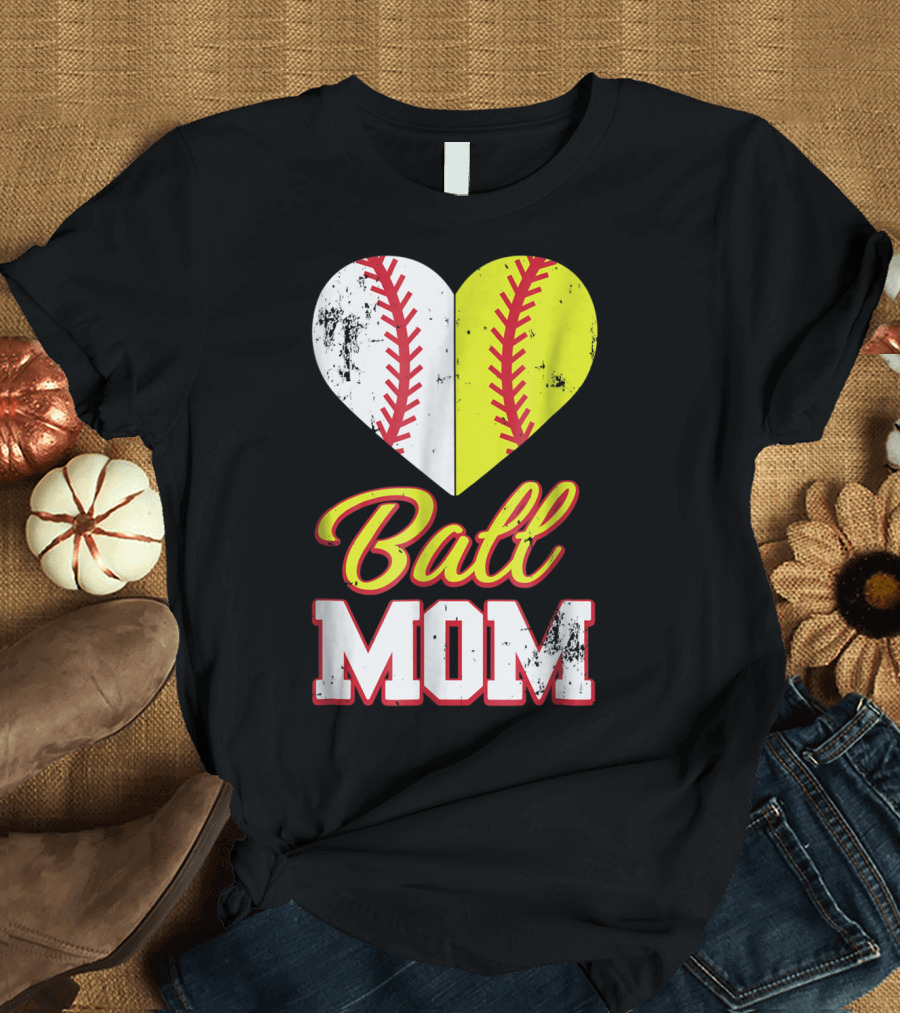 Ball Mom Softball Heart T-Shirt