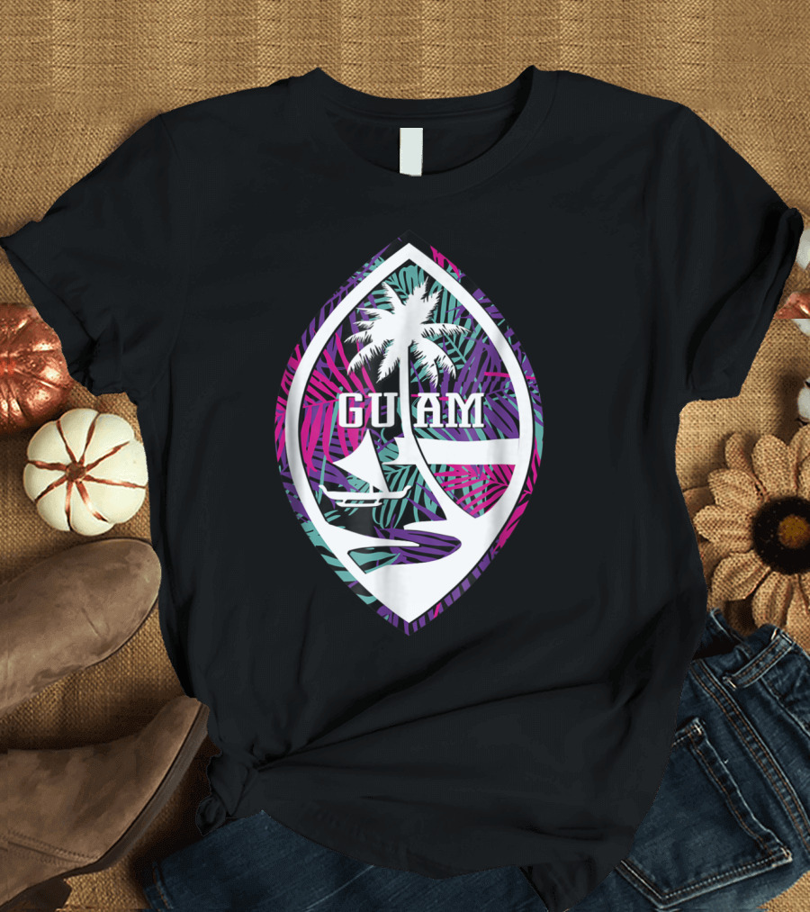 Guam Seal Tropical Palm and Sailboat T-Shirt