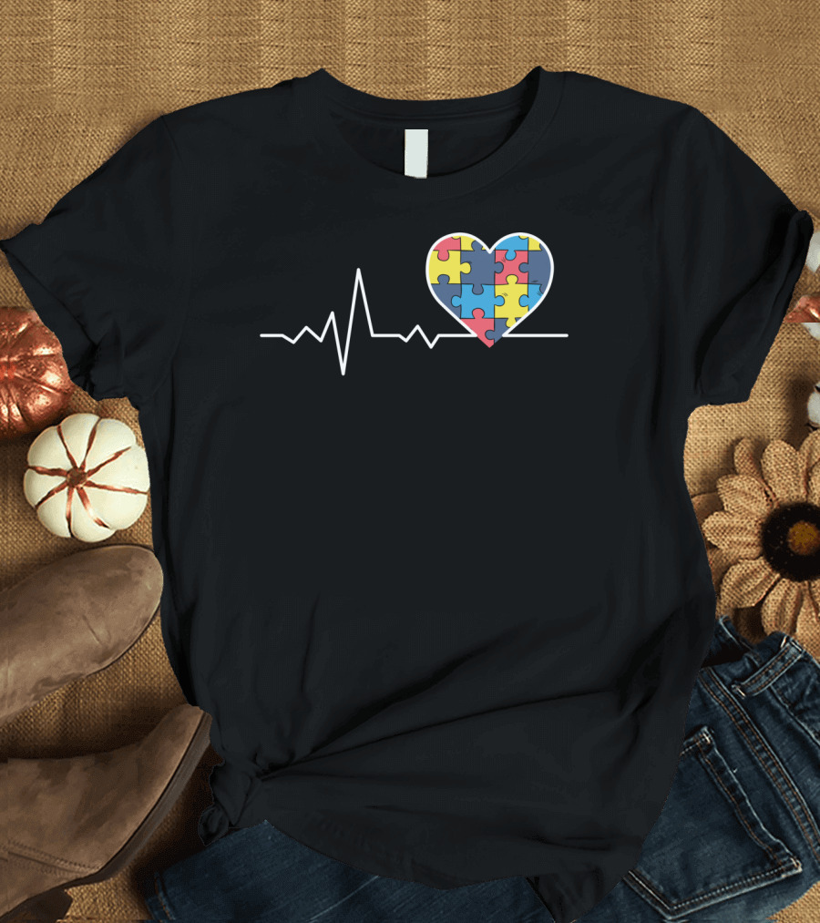 Autism Awareness Puzzle Heartbeat Heart T-Shirt