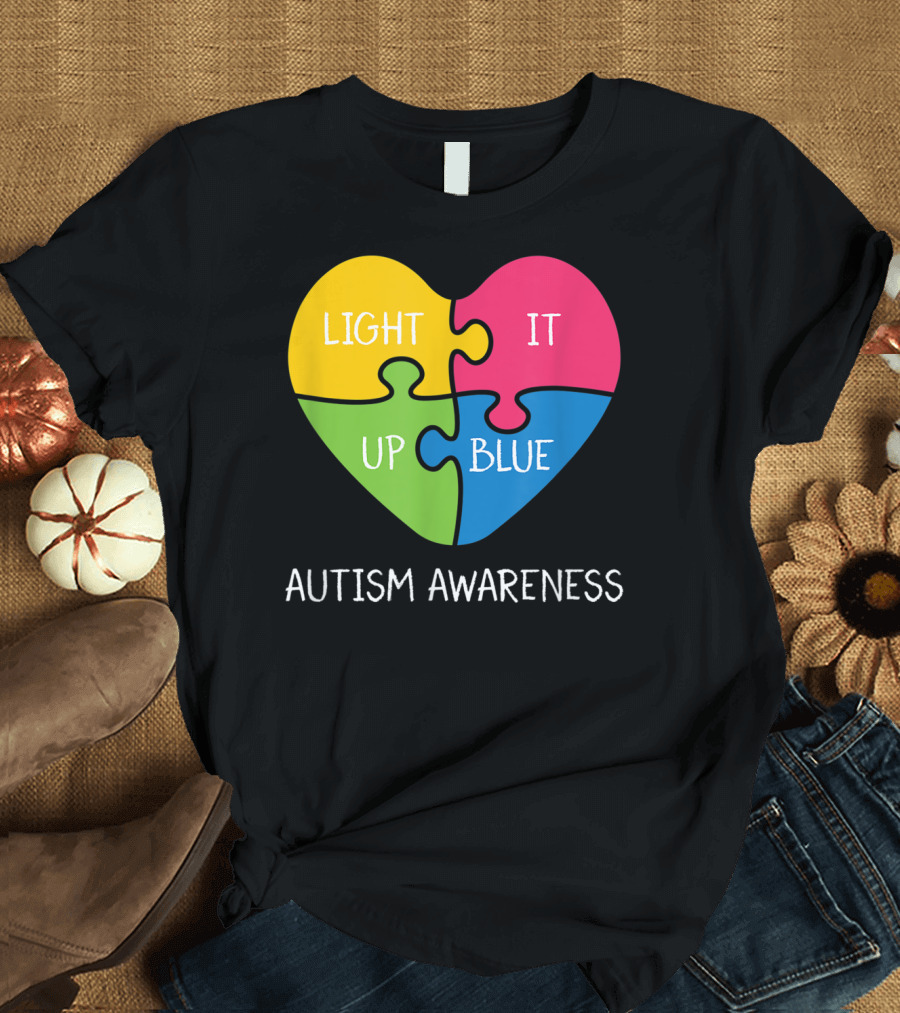 Light It Up Blue Autism Awareness Puzzle Heart T-Shirt