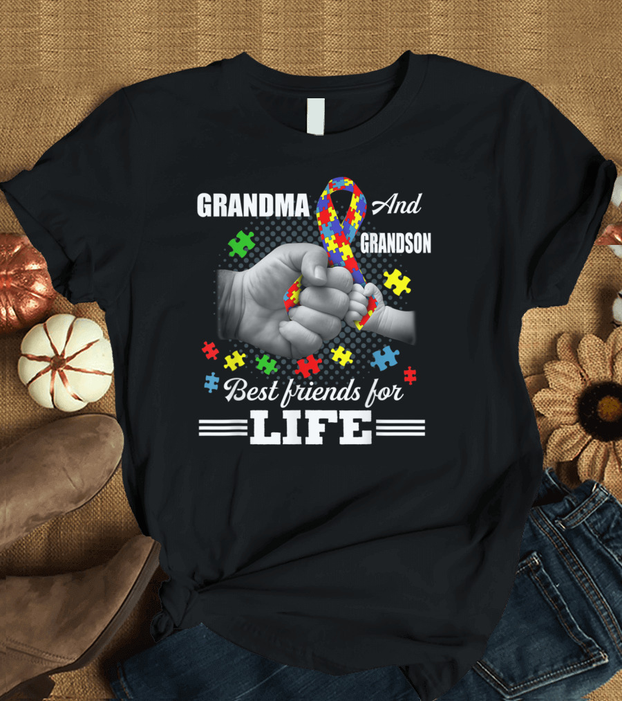 Grandma And Grandson Best Friends For Life Autism Awareness Puzzles T-Shirt