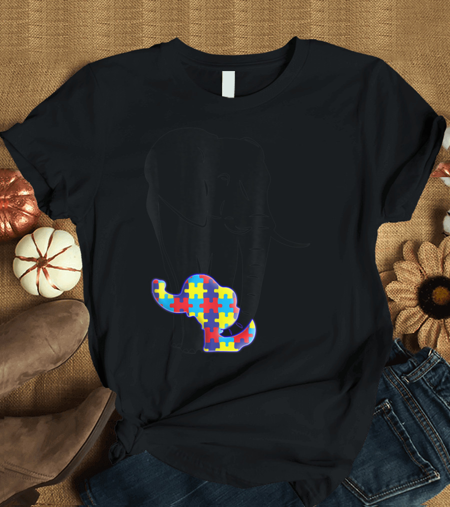 Autism Awareness Elephant with Colorful Puzzle T-Shirt