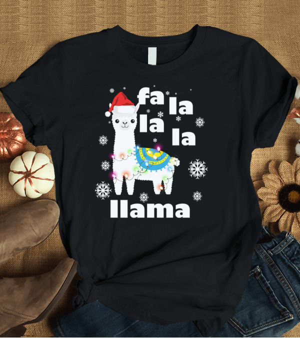 T-Shirt: Fa La La Llama Christmas Falala Cute Kawaii Santa Hat Snowflakes Lights T-Shirt Fa La La Llama Christmas Falala Cute Kawaii Santa Hat Snowflakes Lights T-Shirt
