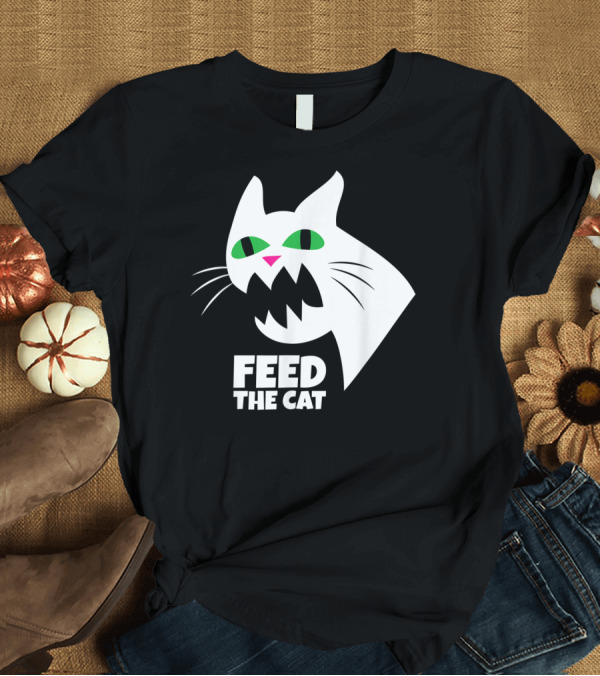 T-Shirt: Feed The Cat Green-Eyed Angry Cat Face T-Shirt Feed The Cat Green-Eyed Angry Cat Face T-Shirt