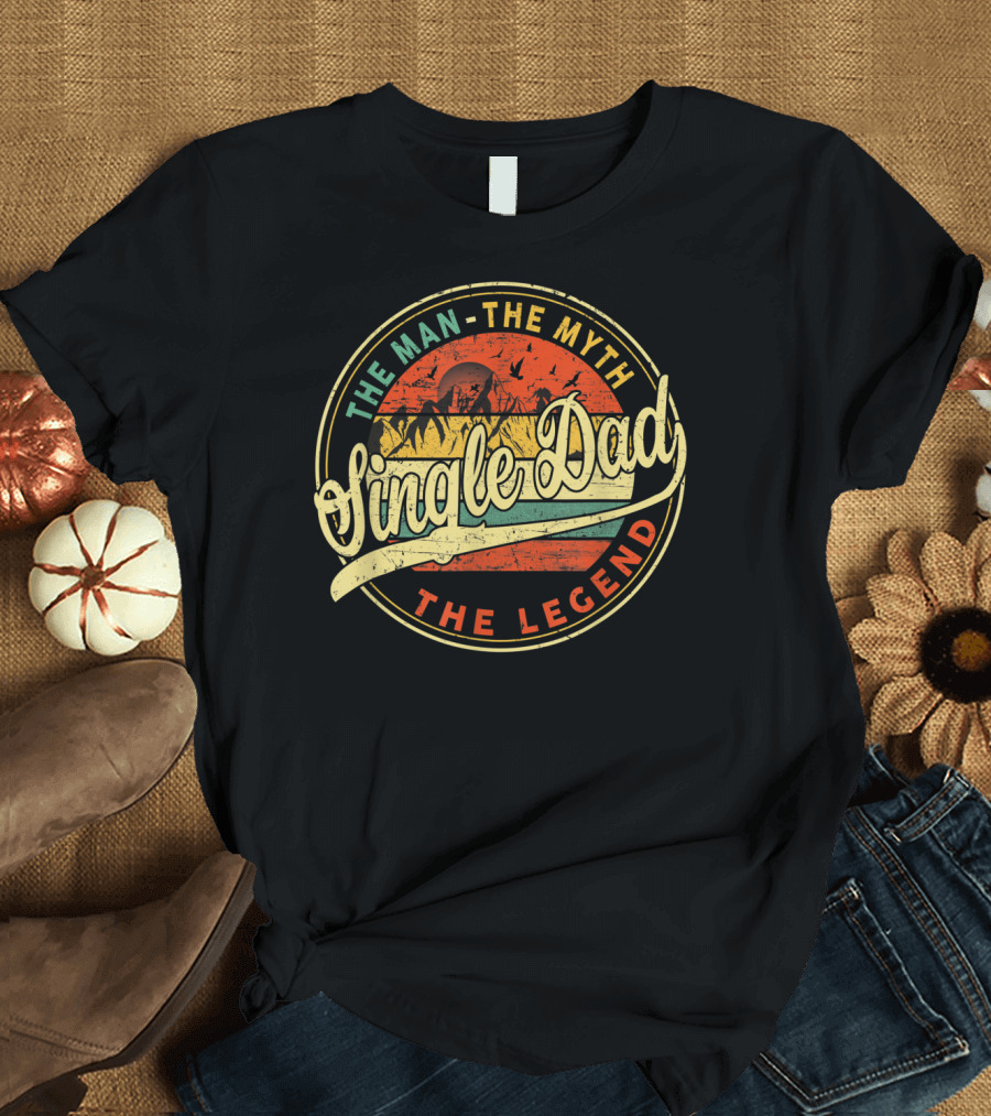 Vintage The Man The Myth Single Dad The Legend Retro Sunset T-Shirt