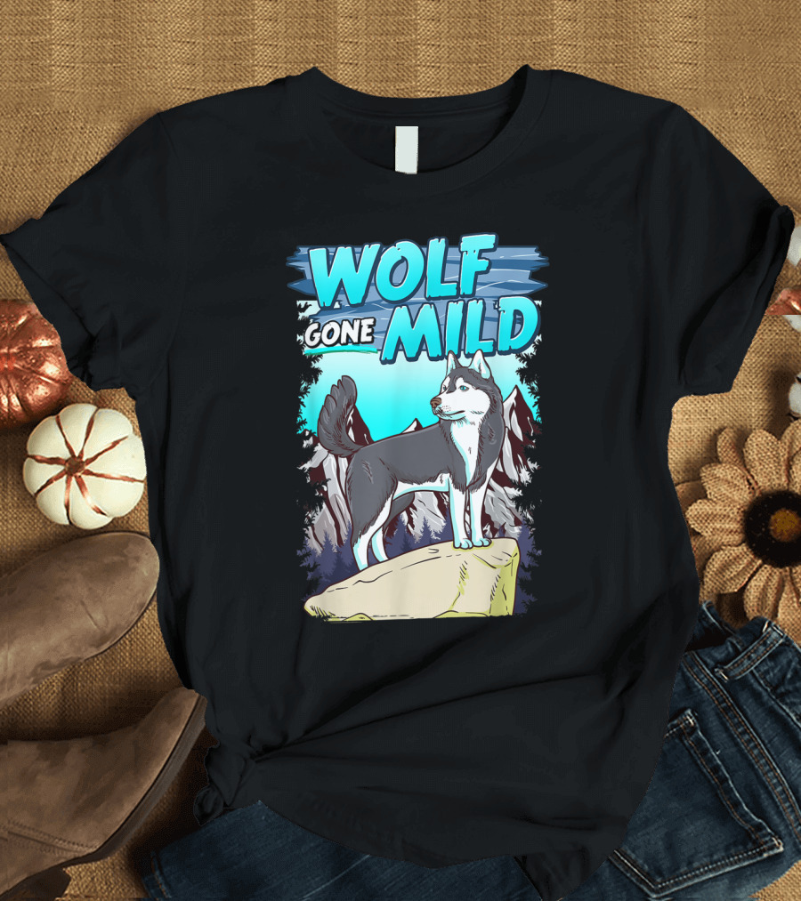 Wolf Gone Mild Siberian Husky Lover Mountain Scene T-Shirt