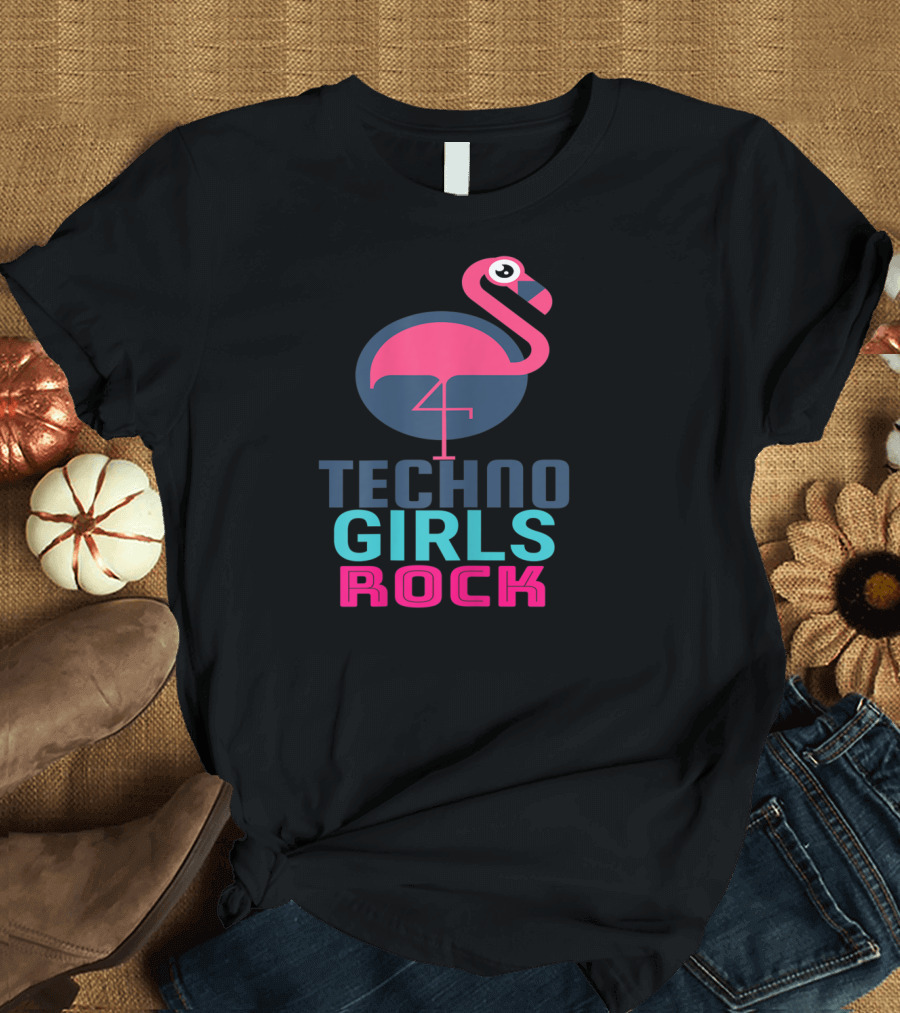 Techno Girls Rock Flamingo EDM Rave DJ T-Shirt