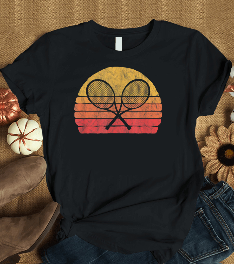 Crossed Tennis Racquets Vintage 80s Sunset T-Shirt