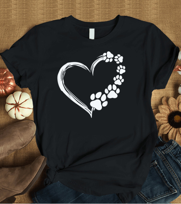 T-Shirt: Cute Dog Puppy Paw Print Heart Dogs T-Shirt Cute Dog Puppy Paw Print Heart Dogs T-Shirt
